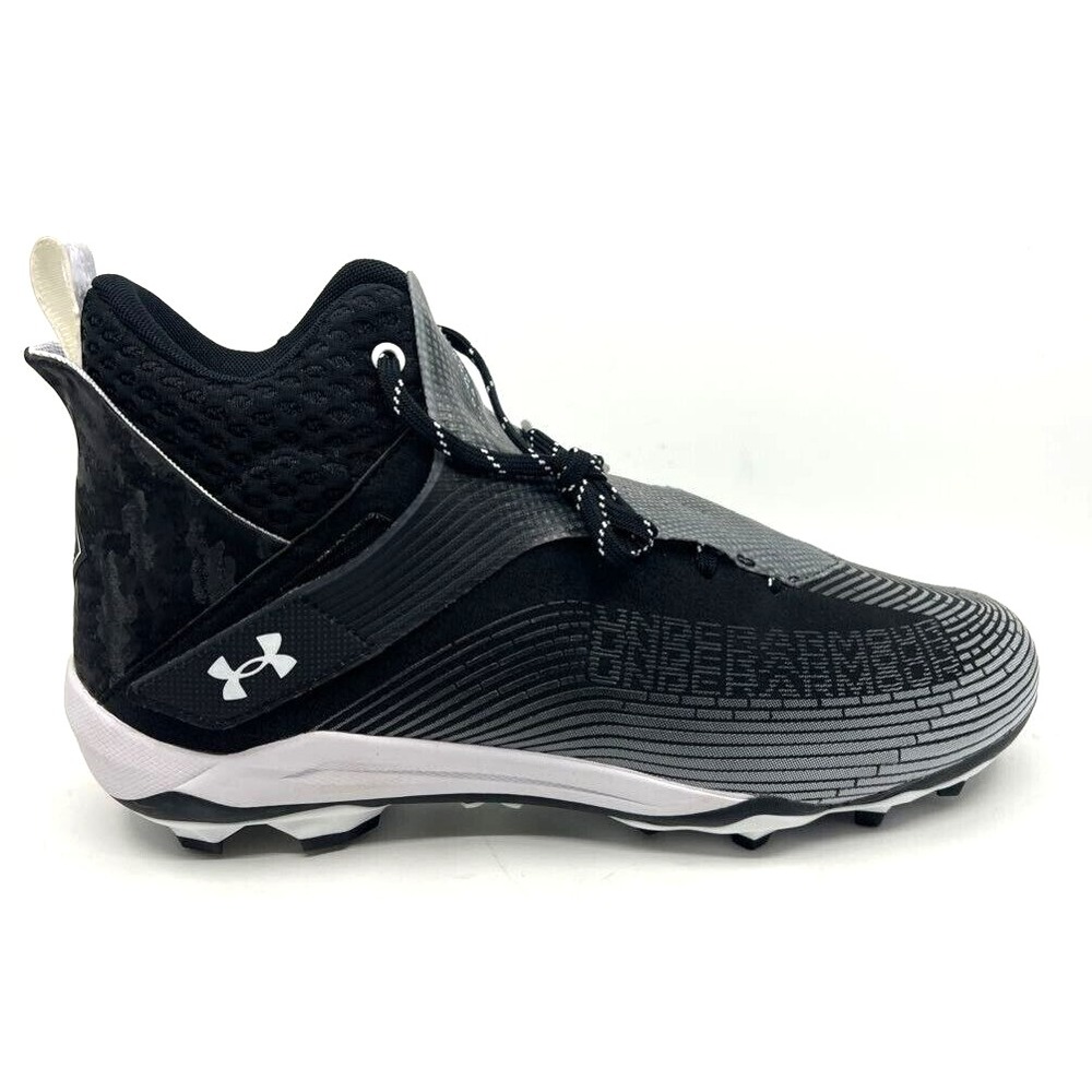 Under Armour Men UA Football Cleats Gray Black Mid Lace Up Men's SZ. 15 New
